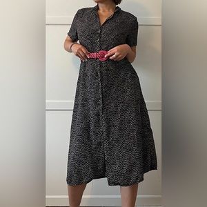 French dot black chiffon maxi dress